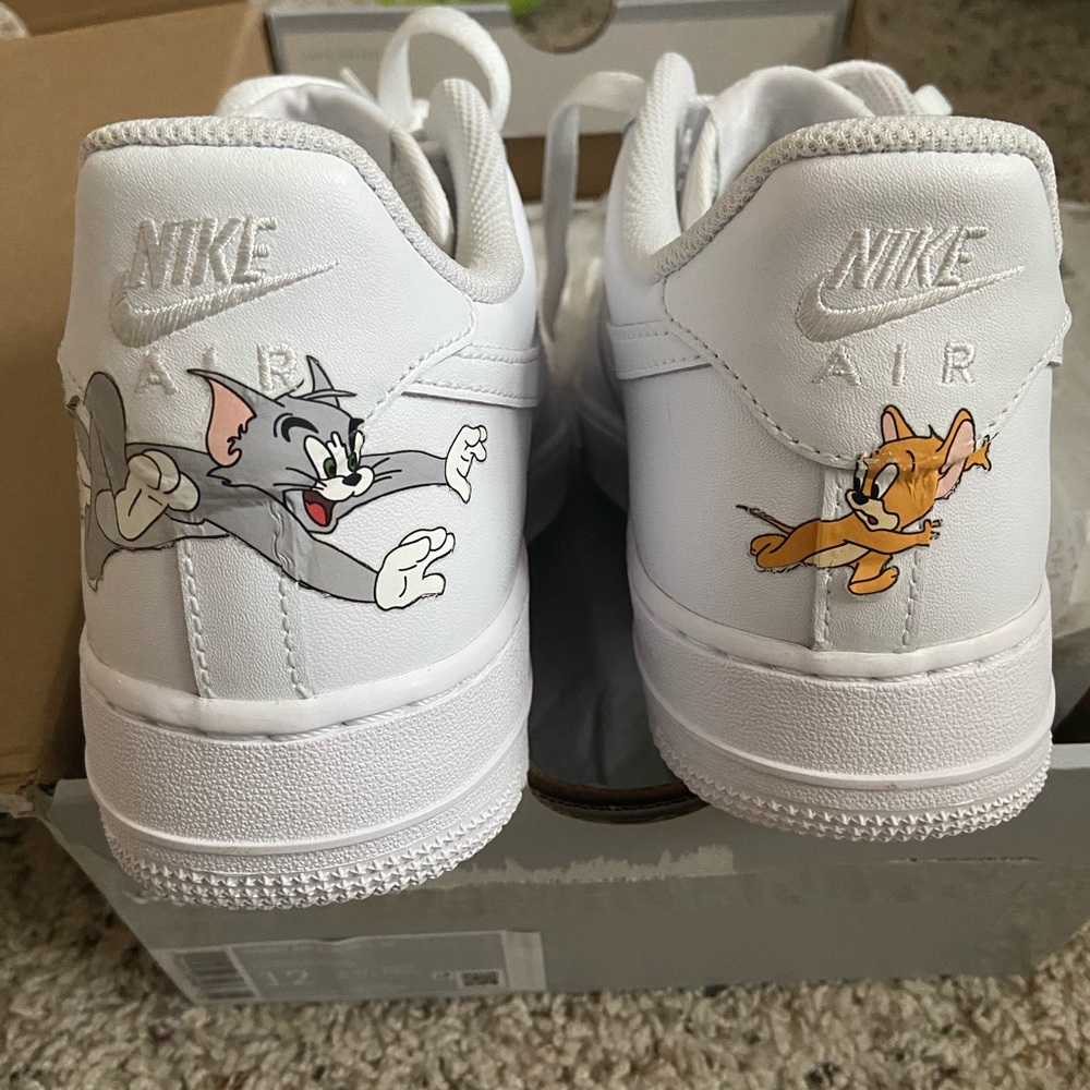 Nike Air White Sneakers with Tom and Jerry Design